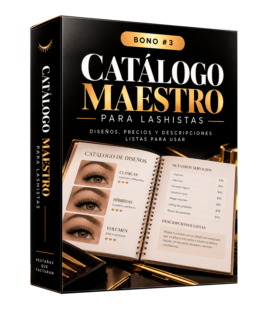 Mockup del bono Catálogo Maestro para Lashistas
